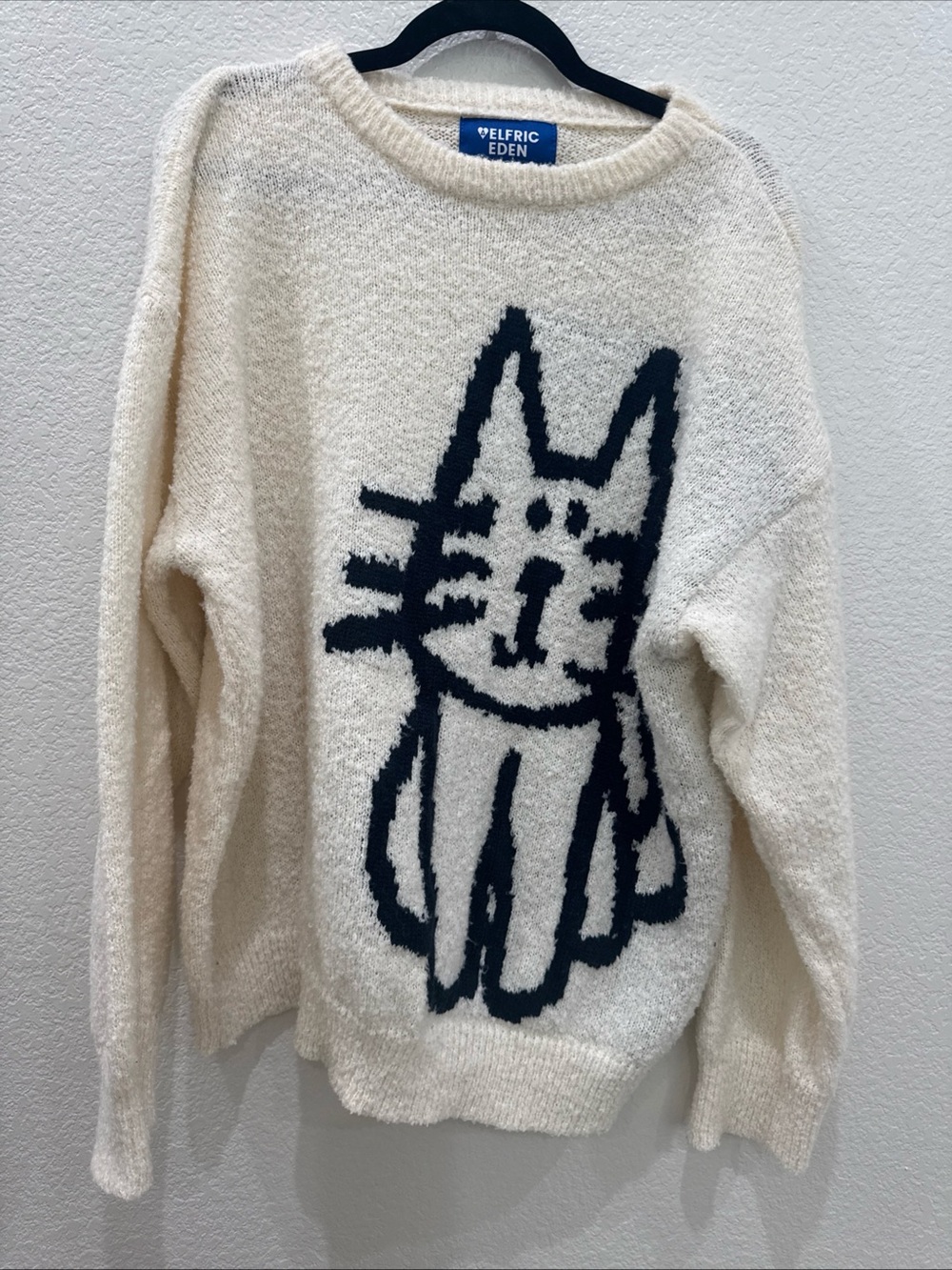 Aelfric Eden Unisex Textured Pullover Crewneck Cat Sweater Oversized Large